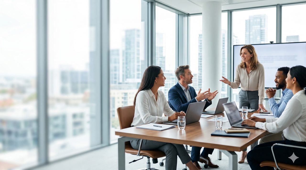 Sprachtraining im Unternehmen: Team im Besprechungsraum